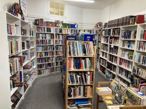 Shelves of books in the Darlington Lions Bookshop 